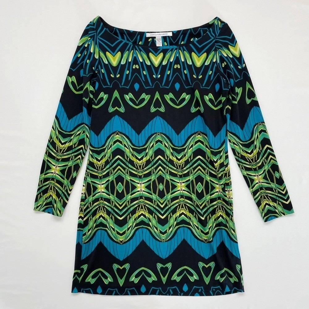 DVF Diane von Furstenberg Tacita Decofly Placement Tunic Dress Silk Mod Size 6